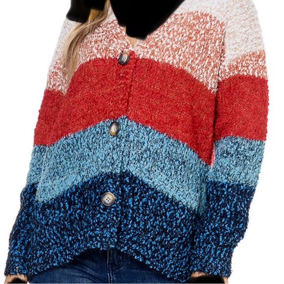 Women’s Broad Multi Stripes Button Down Cardigan Sweater Size Large - Picture 9 of 9